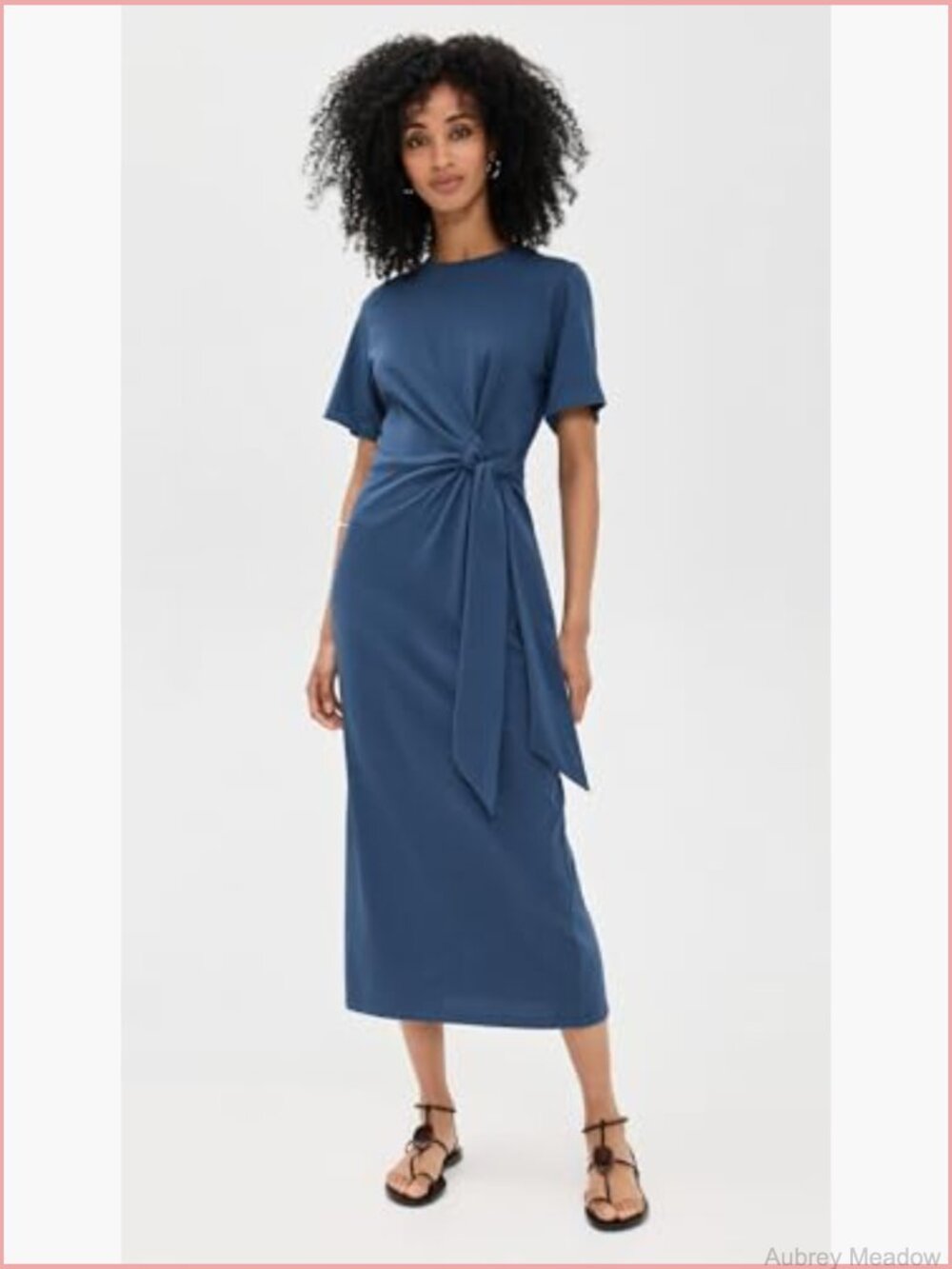 Wrap Midi Dress - Stretch Jersey, Crew Neck, Short Sleeves - Picture 2 of 6